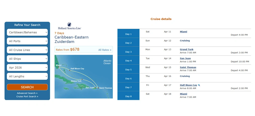 Cruise Schedule & Itinerary Data Scraping